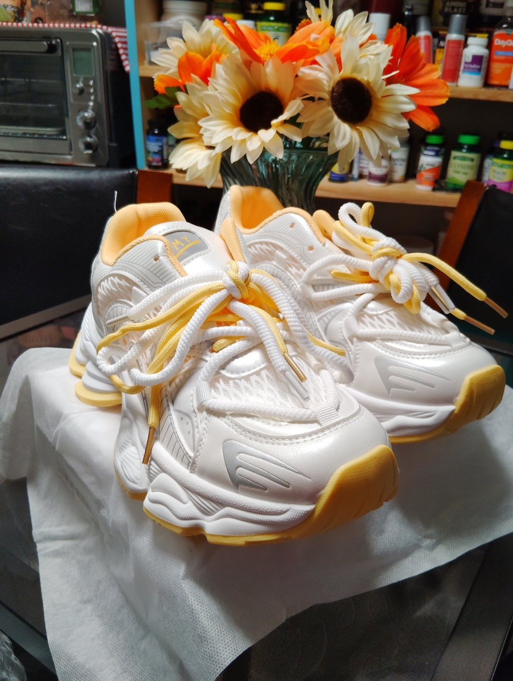 White & Yellow Platform Athletic Sneakers - Women's - Picture 8 of 8